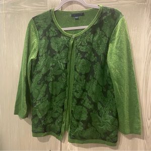 Women’s Boden Apple Green Cardy with Silk Rose inlay front panels UK size 14